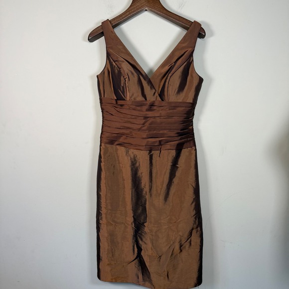 Mee Too Dresses & Skirts - Me Too VTG Brown Satin Cocktail Surpliced V Neck Dress Size 12